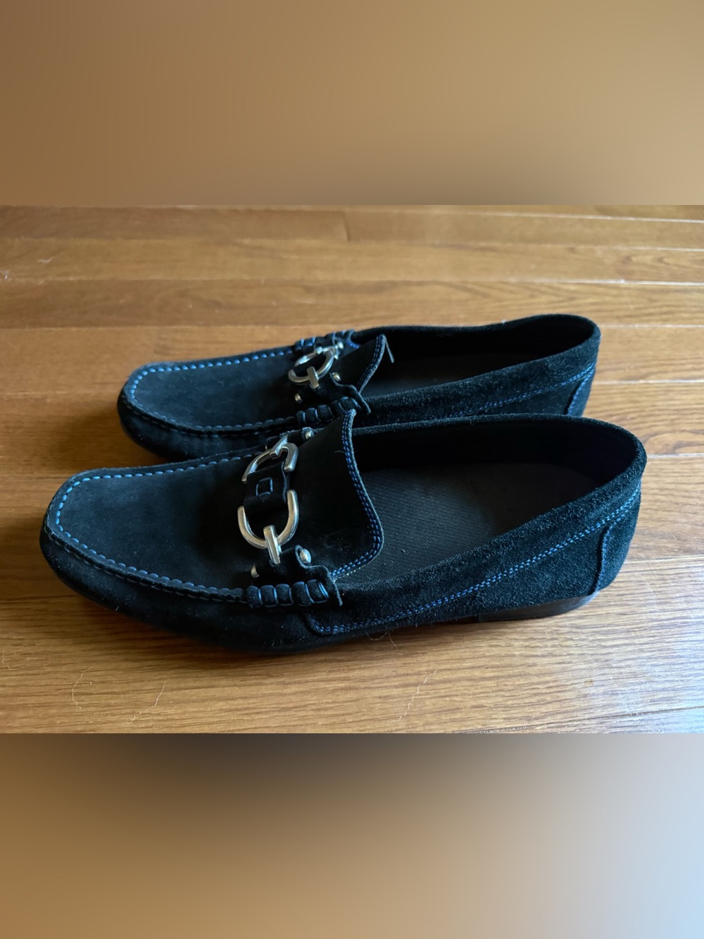 Donald j Pliner Men's Black Suede Loafers with Silver Bit Detail